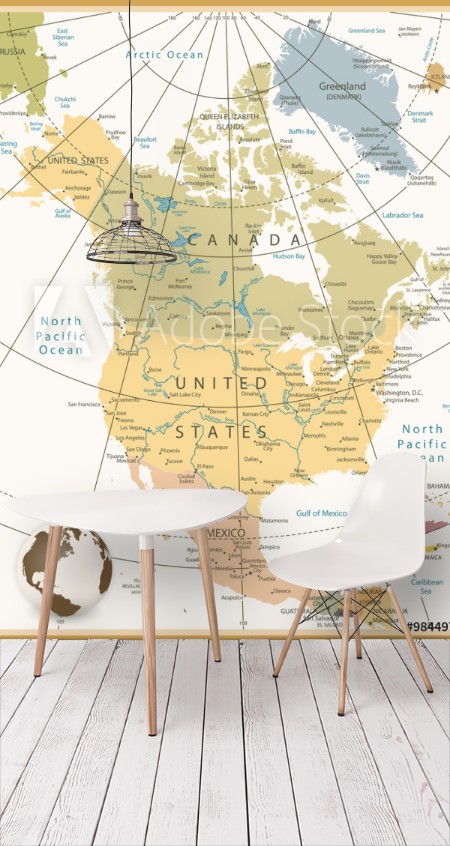 Afbeeldingen van North America Detailed Map Retro Colors
